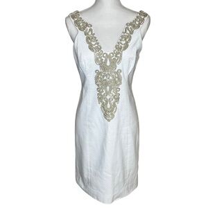 Lilly Pulitzer White Gold Sleeveless Sheath Dress Size 4